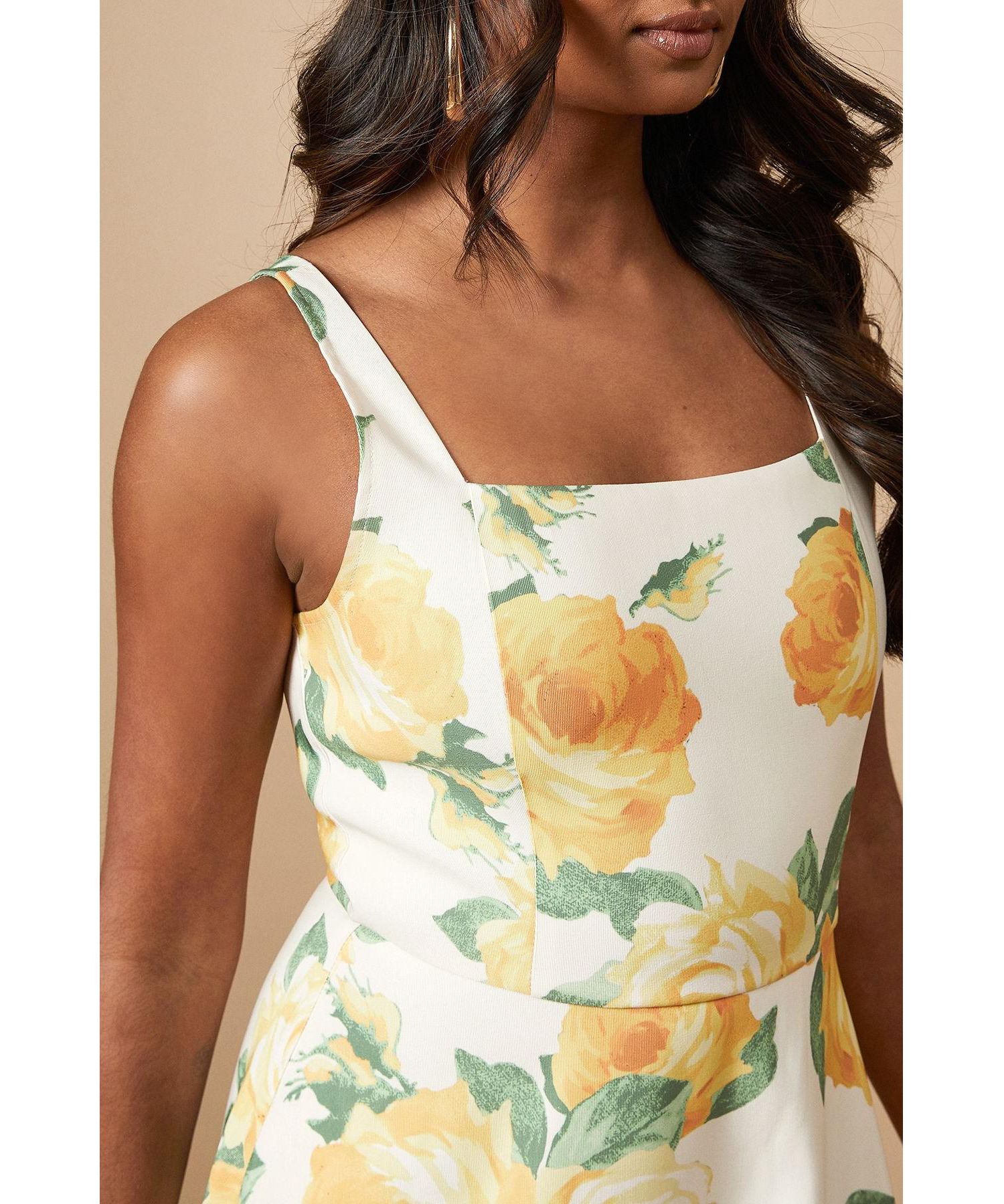 Women's Floral Square Neck Maxi Dress