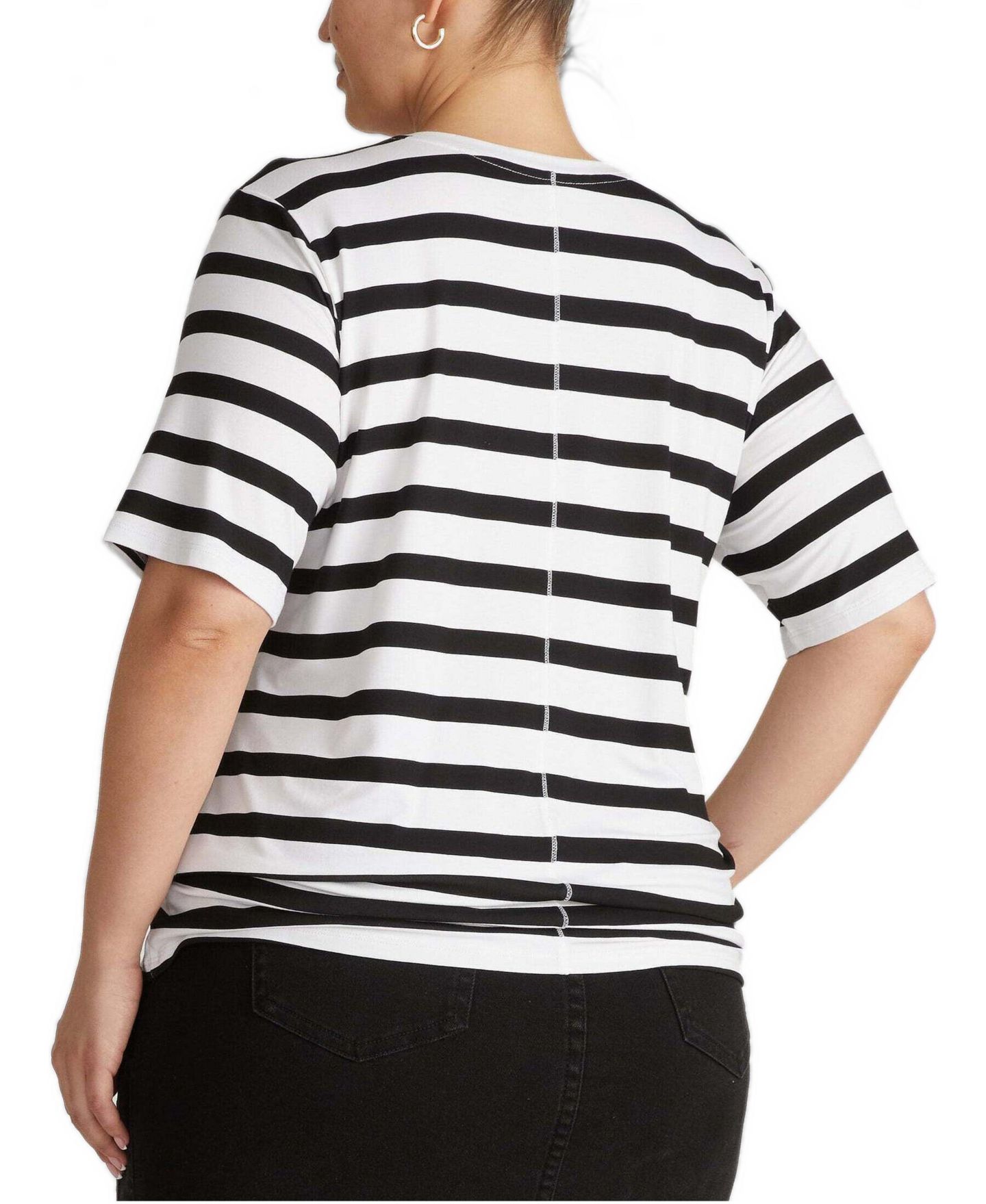 Женская футболка Universal Standard Plus Size Maia Pima Cotton-Blend Stovepipe V-Neck, цвет: Чёрный / Белый полосатый — фото 2