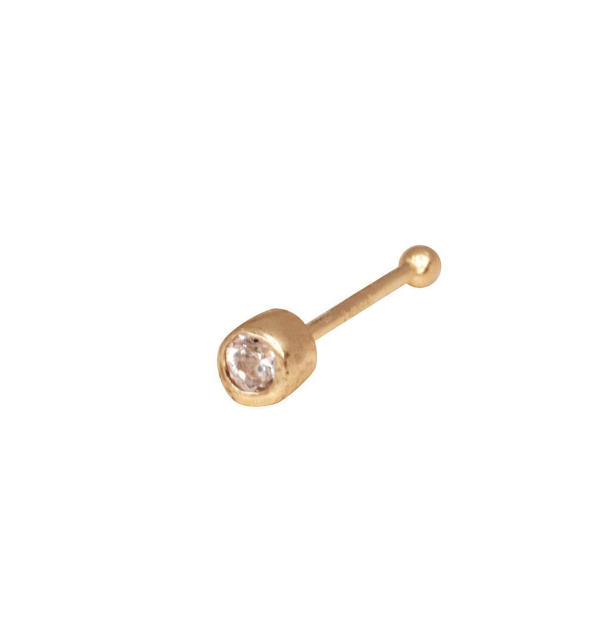 Curata Jewelry Solid 14k Gold 20g 3mm Bezel Cubic Zirconia Nose Stud Ring - Yellow gold
