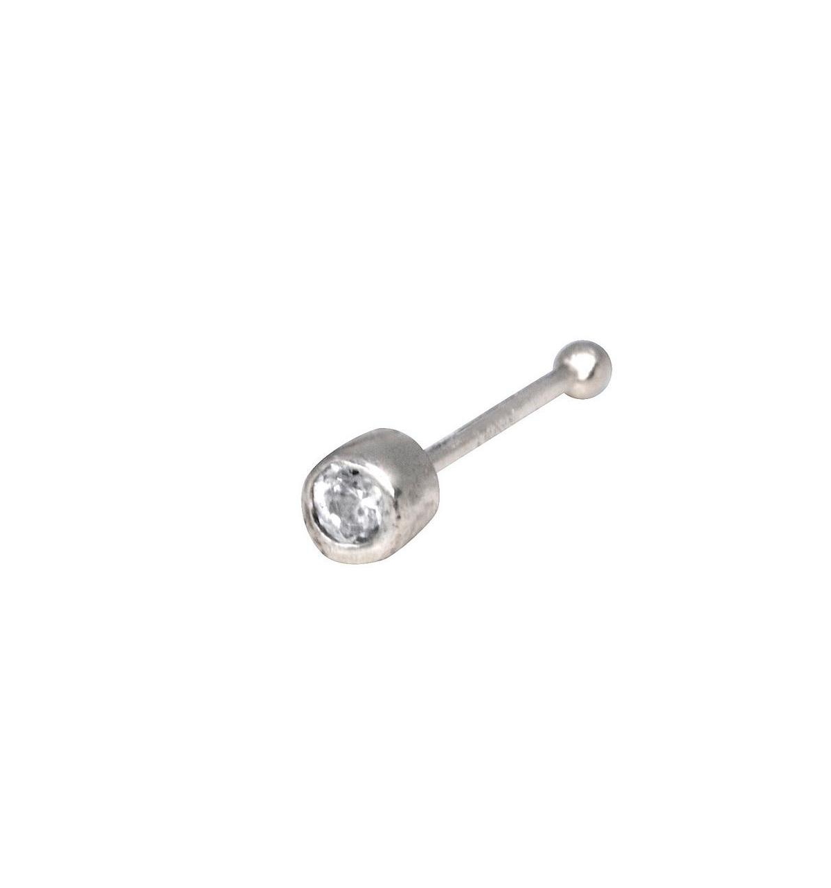 Curata Jewelry Solid 14k Gold 20g 3mm Bezel Cubic Zirconia Nose Stud Ring - White gold