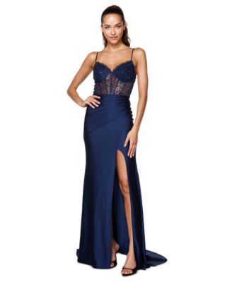 Juniors' Strappy Sequined-Lace Maxi Dress