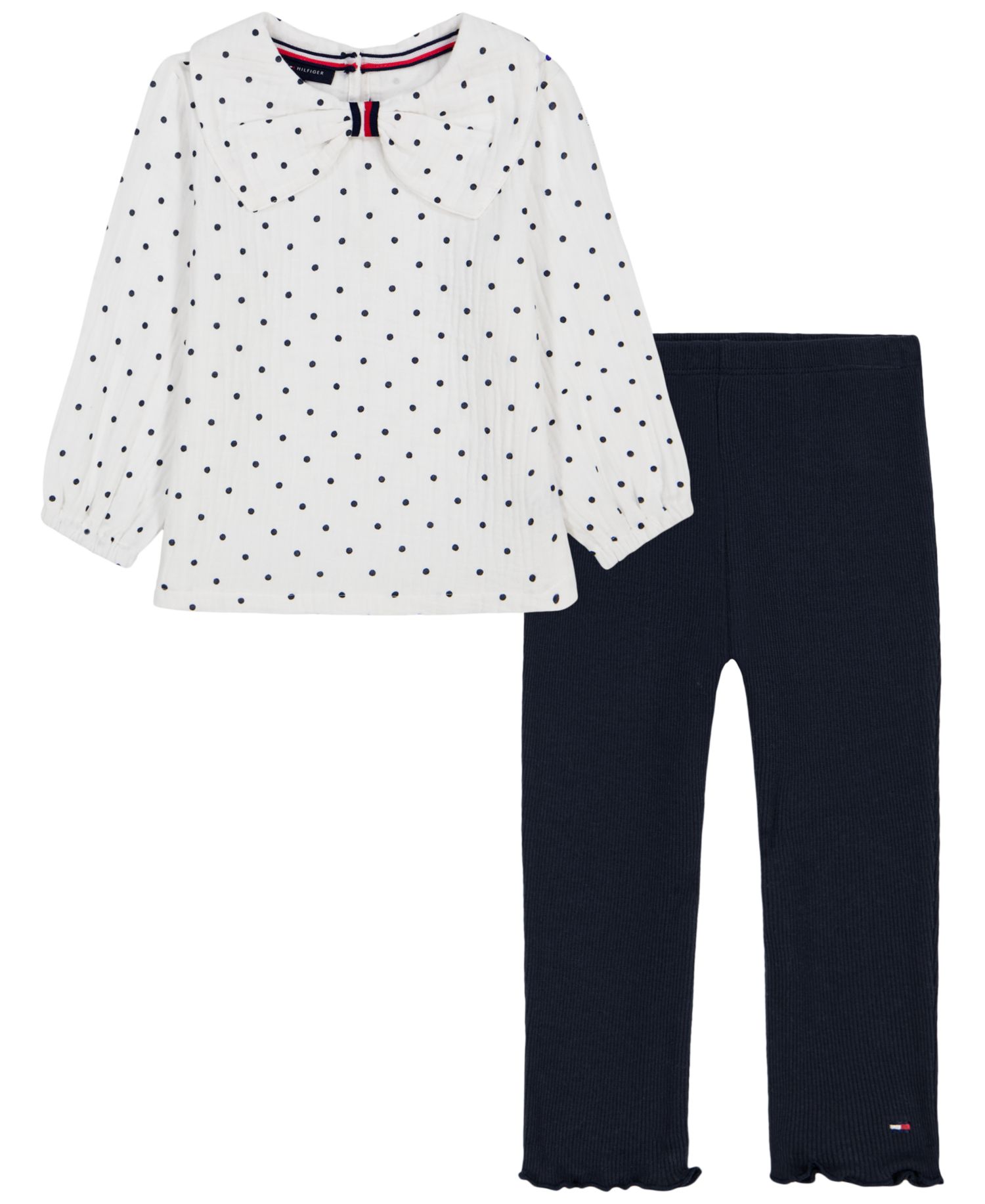 Baby Girls' Polka-Dot Long-Sleeve Bow-Collar Tunic and Leggings, 2-Piece Set