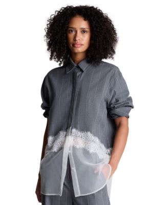 Women's Oversized Button-Front Paneled Shirt