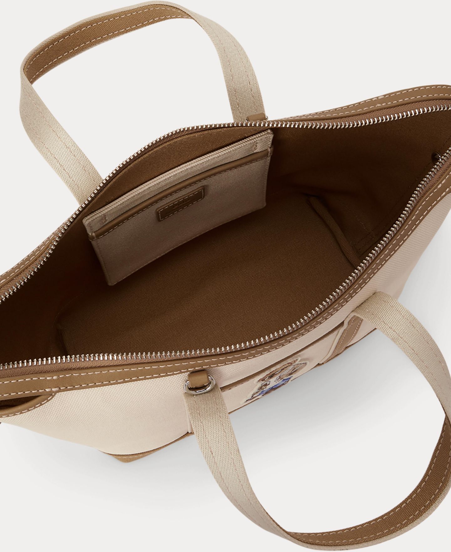 Женская сумка Polo Ralph Lauren Bear Canvas Mini Shopper Tote, цвет: Экрю / Рыжевато-коричневый — фото 4