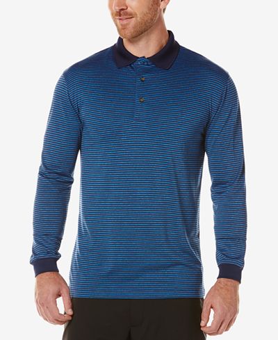 PGA TOUR Men's Heathered Striped Long-Sleeve Performance Polo