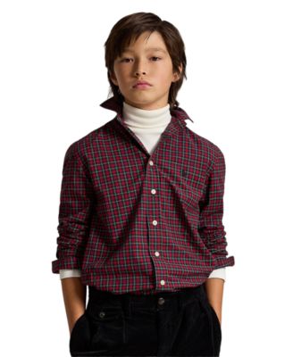 Boys' 8-20 Plaid Long-Sleeve Cotton Poplin Shirt