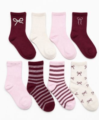 Girls' 4-8.5 Bow Holiday Stay-Put Crew Socks, 8-Pack
