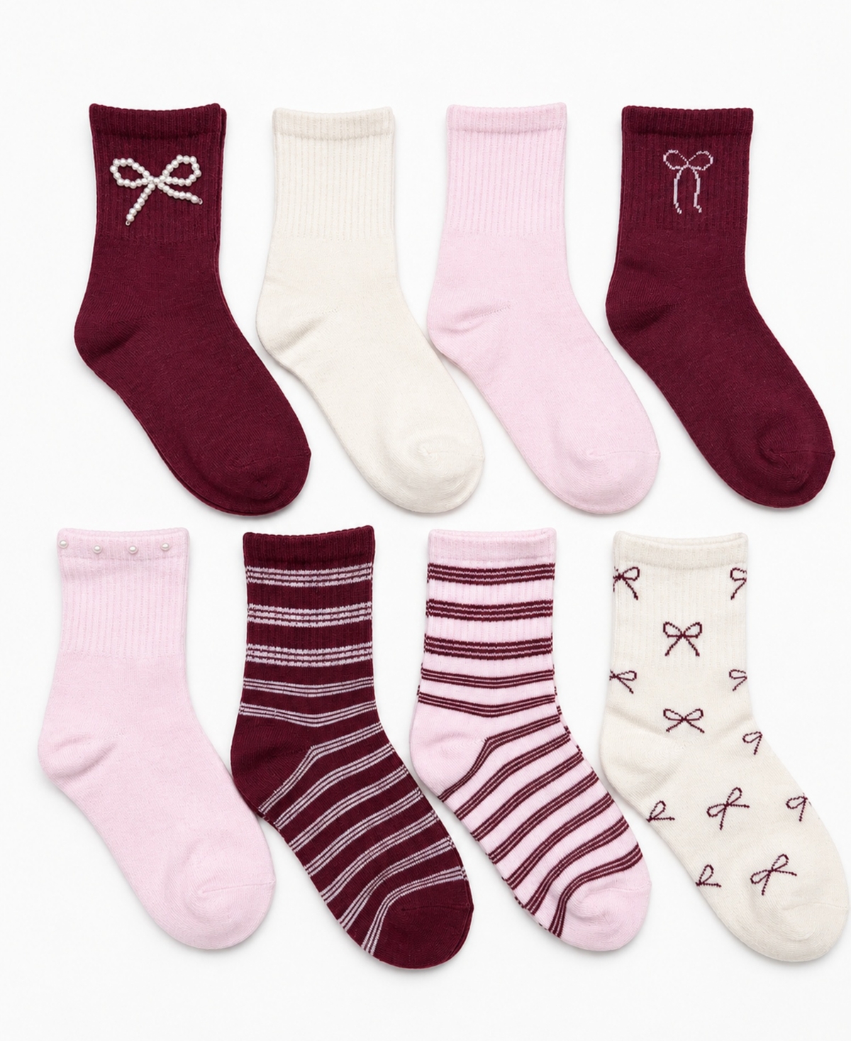 Rainbow Sugar Girls' 4-8.5 Bow Holiday Stay-Put Crew Socks, 8-Pack - Multi Color