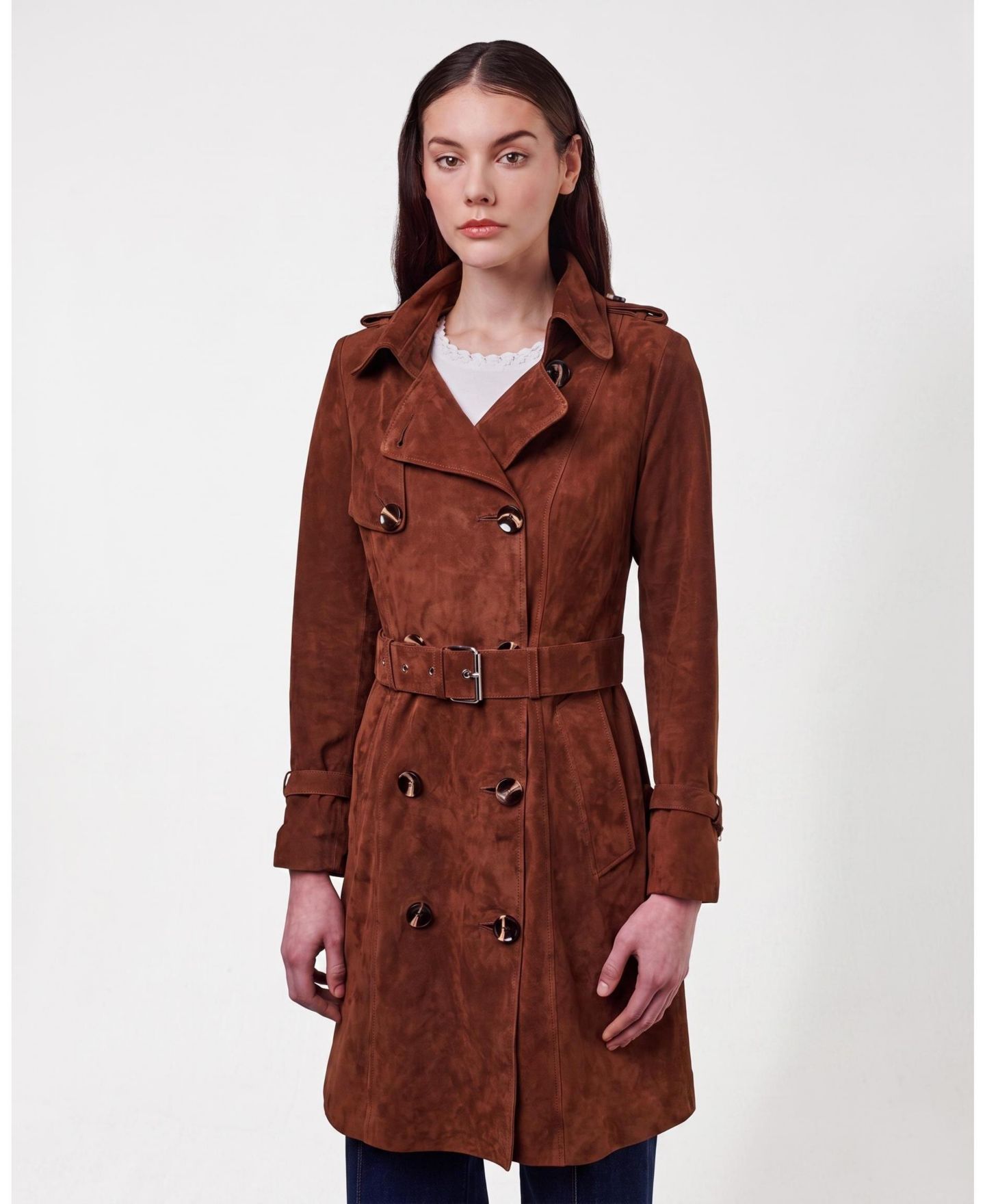 Женское пальто Furniq UK Leather Trench, цвет: Каштановый — фото 4