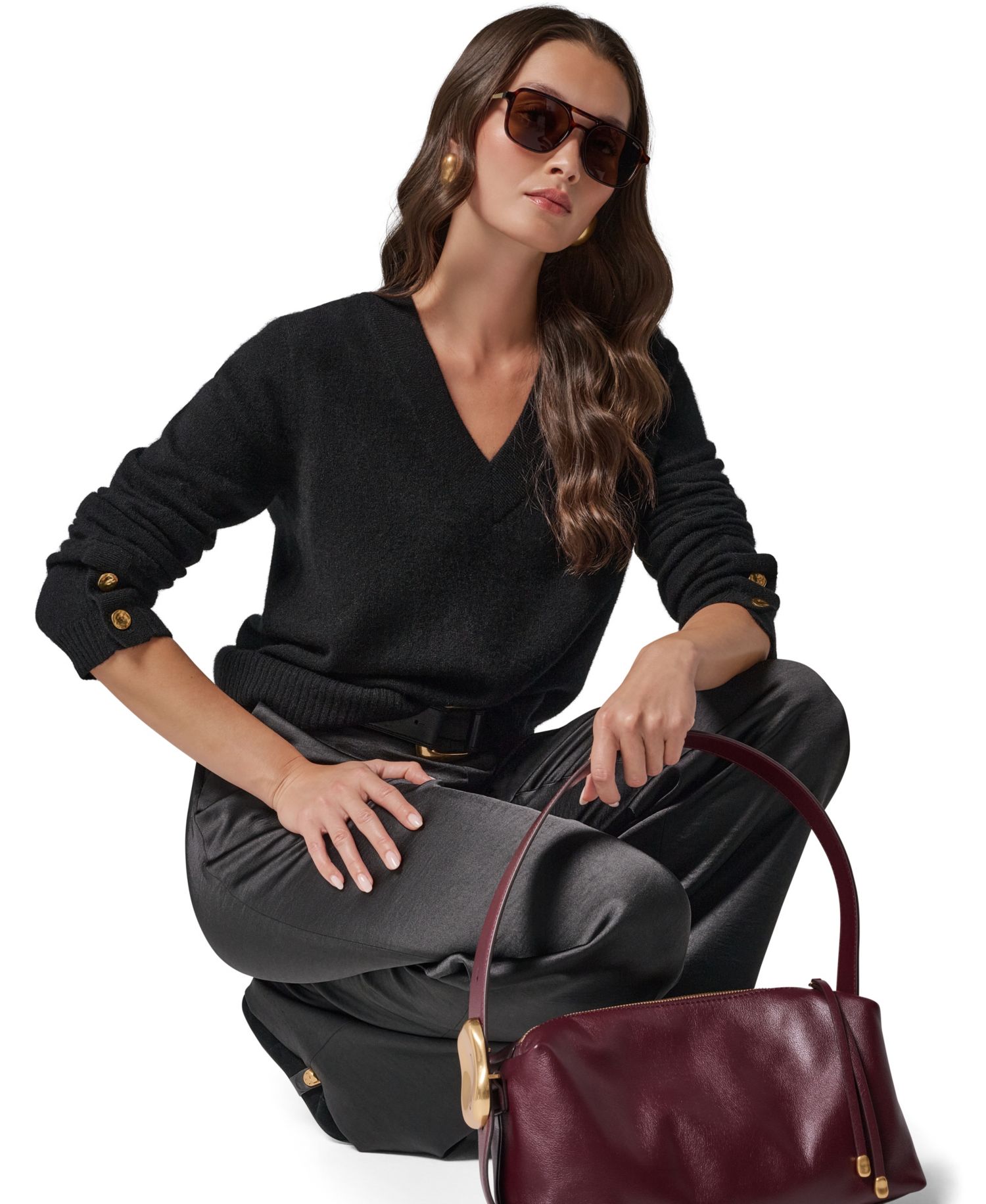 Women's Cashmere Long-Sleeve V-Neck Sweater