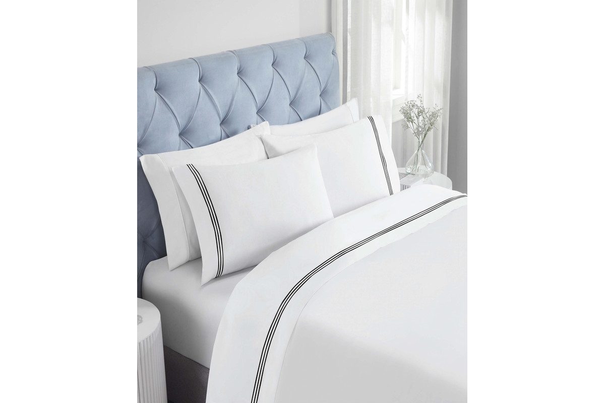 Superior Brandon Cotton Three-Line Embroidered Deep Pocket Bed Sheet Set, Twin