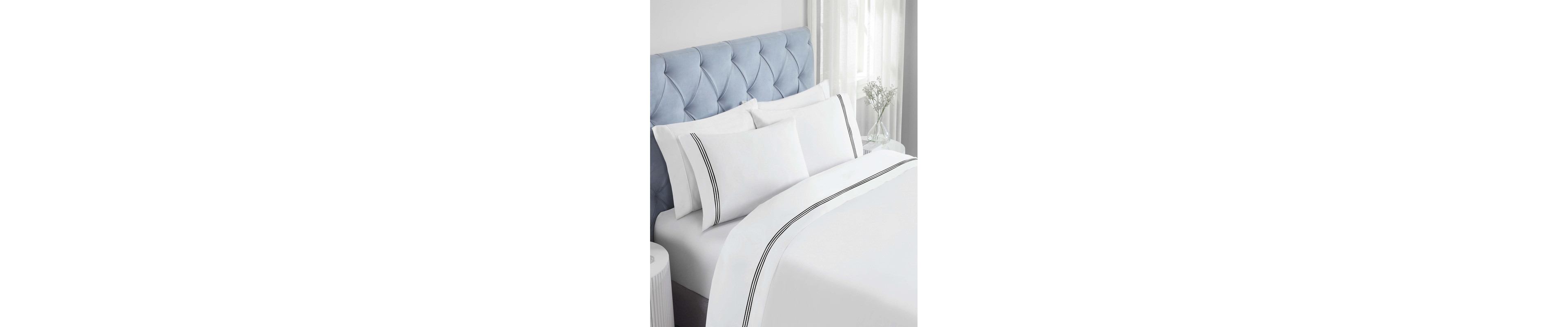 Superior Brandon Cotton Three-Line Embroidered Deep Pocket Bed Sheet Set, Twin