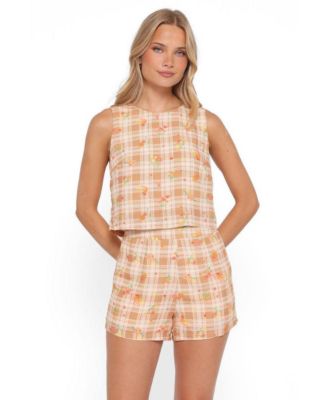 Women's Michelle High-Waist Floral-Print Crew Neck Top and Shorts, 2-Piece Set