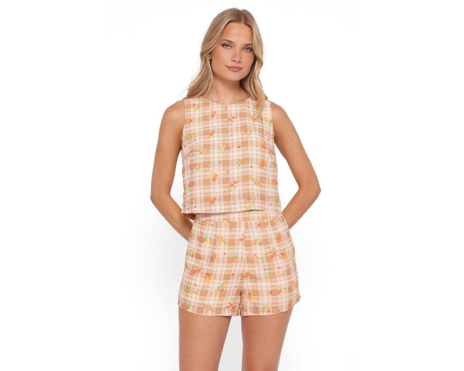 Women's Michelle High-Waist Floral-Print Crew Neck Top and Shorts, 2-Piece Set