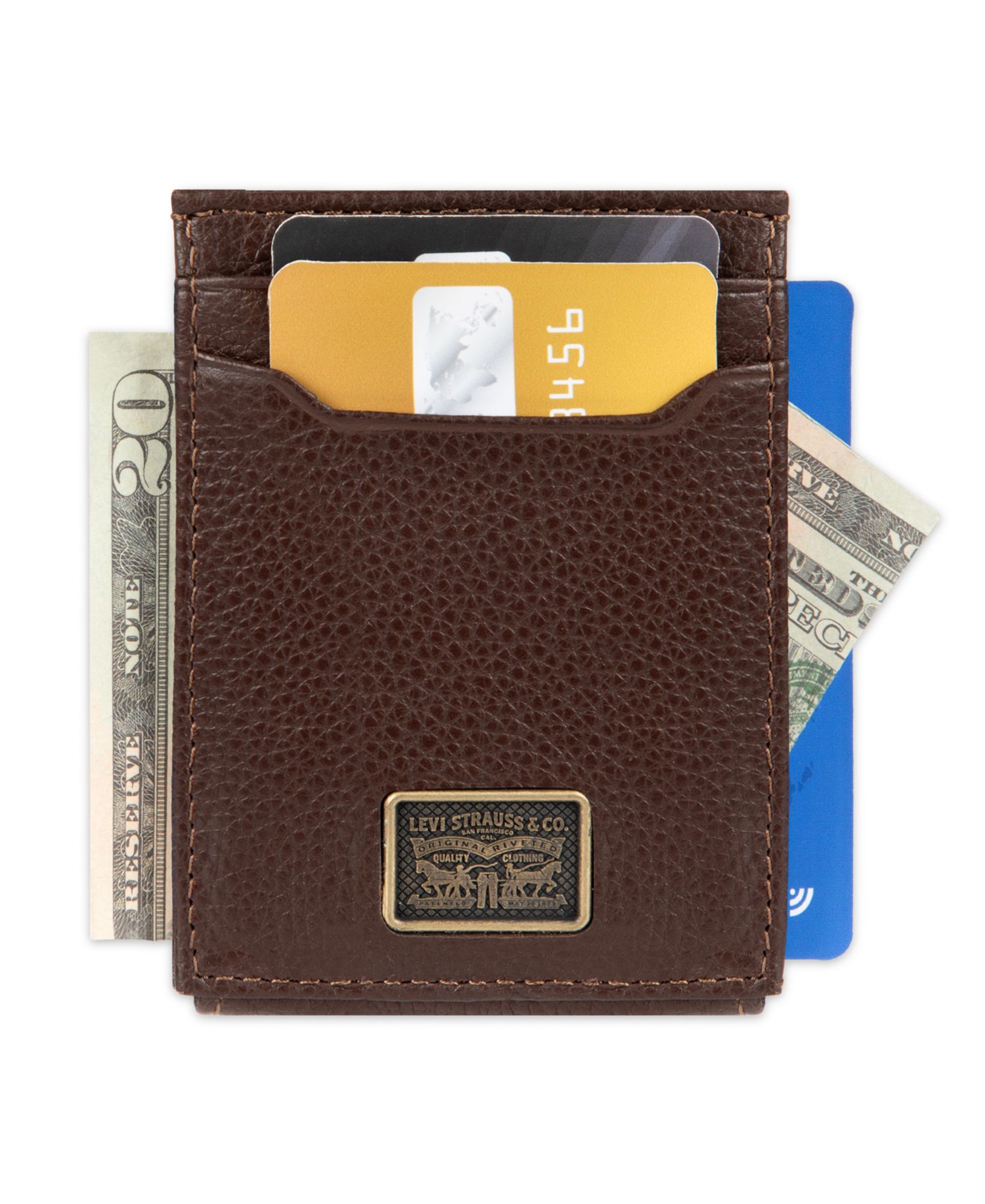 Men's RFID Genuine Leather Card Case Wallet with Magnetic Money Clip