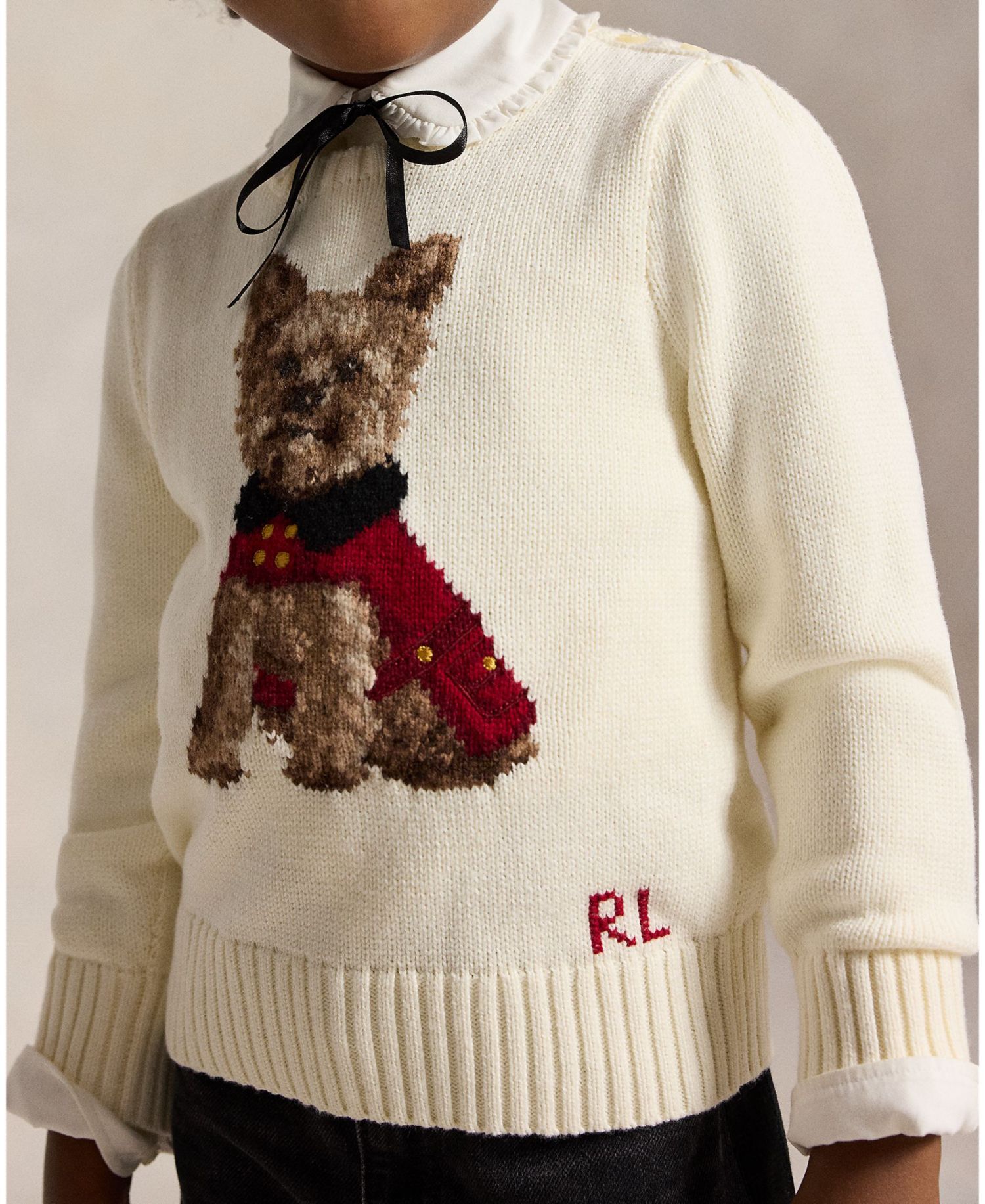Girls' 2T-6X Dog Cotton Sweater