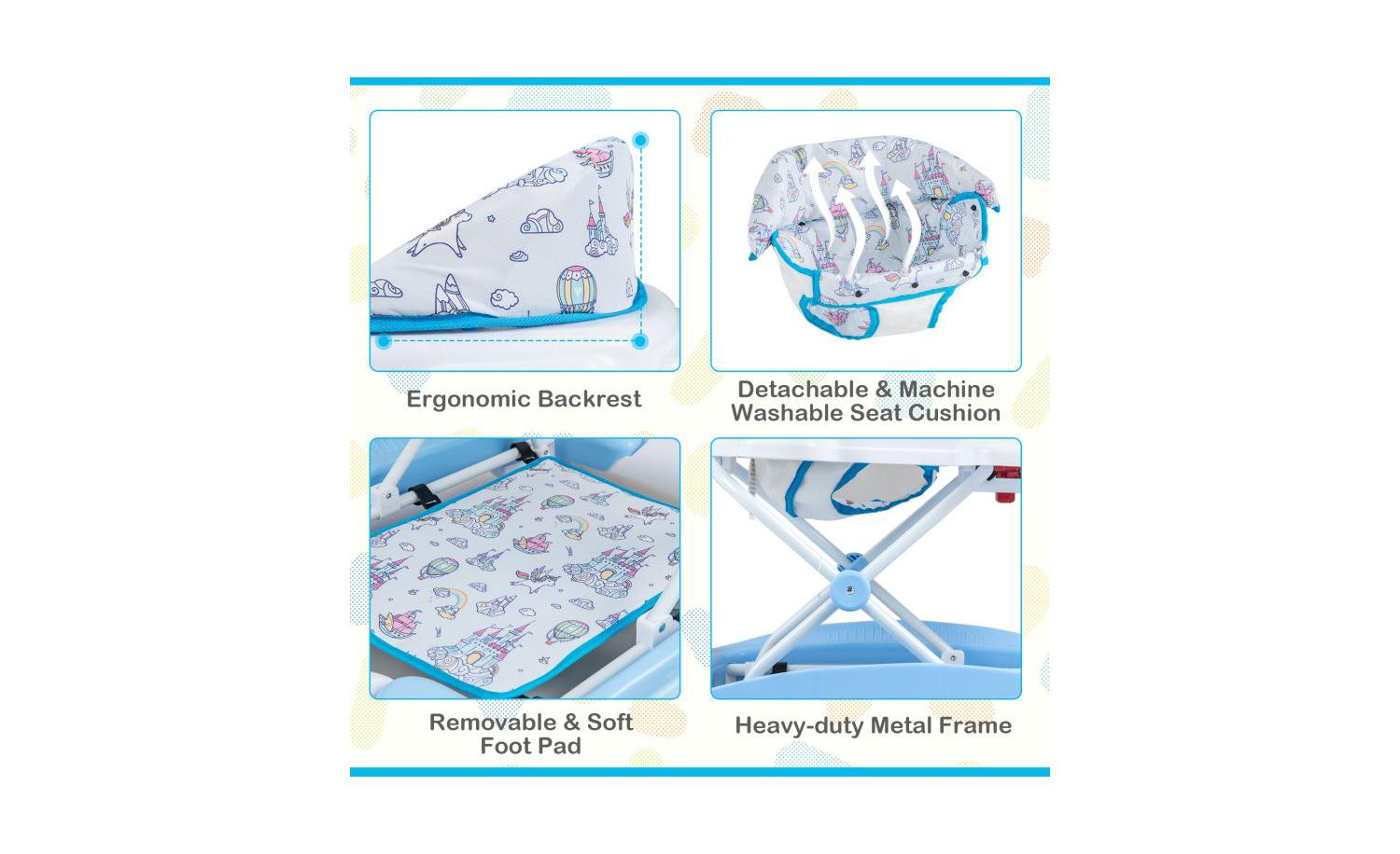 Foldable 6 in 1 Baby Walker with Adjustable Height for Infant Mobility and Play