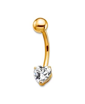 Solid 10k Yellow or White Gold 14G 6mm Cubic Zirconia Heart Belly Ring Piercing