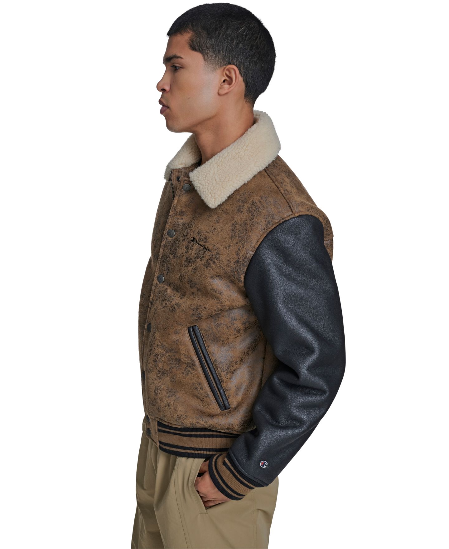 Мужская куртка Champion Faux Shearling Varsity, цвет: Винтажный коричневый — фото 3