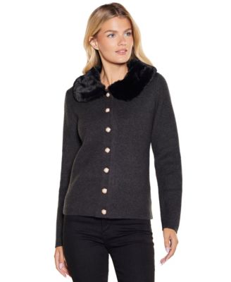 Women's Collared Long-Sleeve Fitted Cardigan Sweater