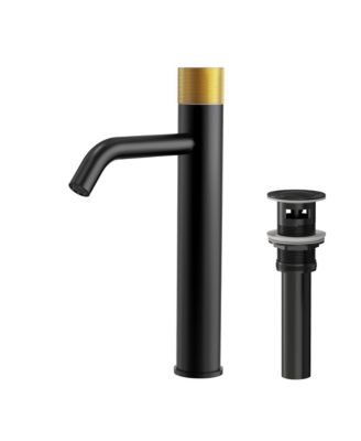 Single-Hole Bathroom Sink Faucet with Knob Handle High-Arc Spout Vessel Sinks Faucet with Pop-Up Drain Solid Brass Brushed