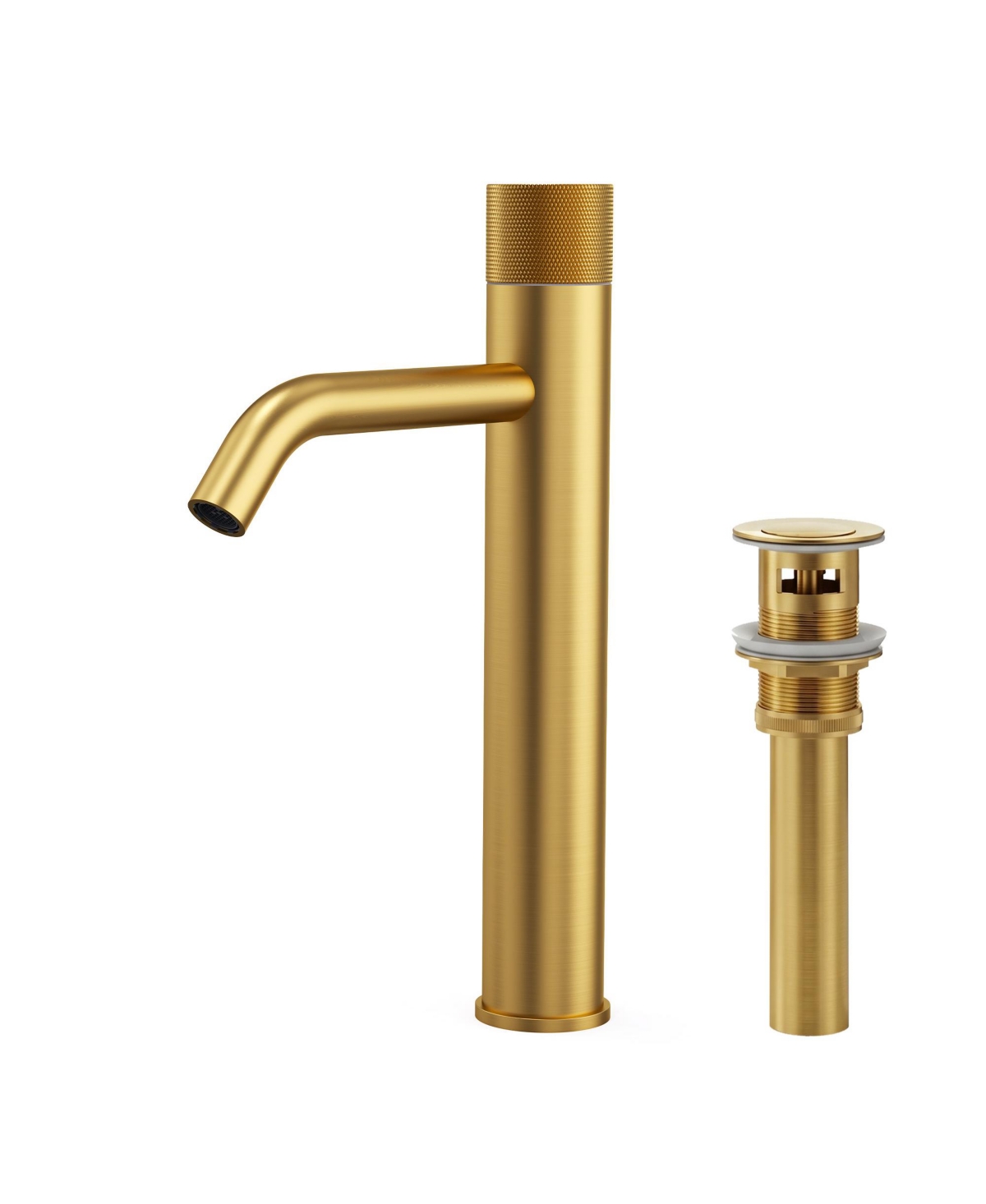 Everstein Single-Hole Bathroom Sink Faucet with Knob Handle High-Arc Spout Vessel Sinks Pop-Up Drain Solid Brass Brushed