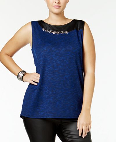 MBLM by Tess Holliday Trendy Plus Size Faux-Leather-Trim Top
