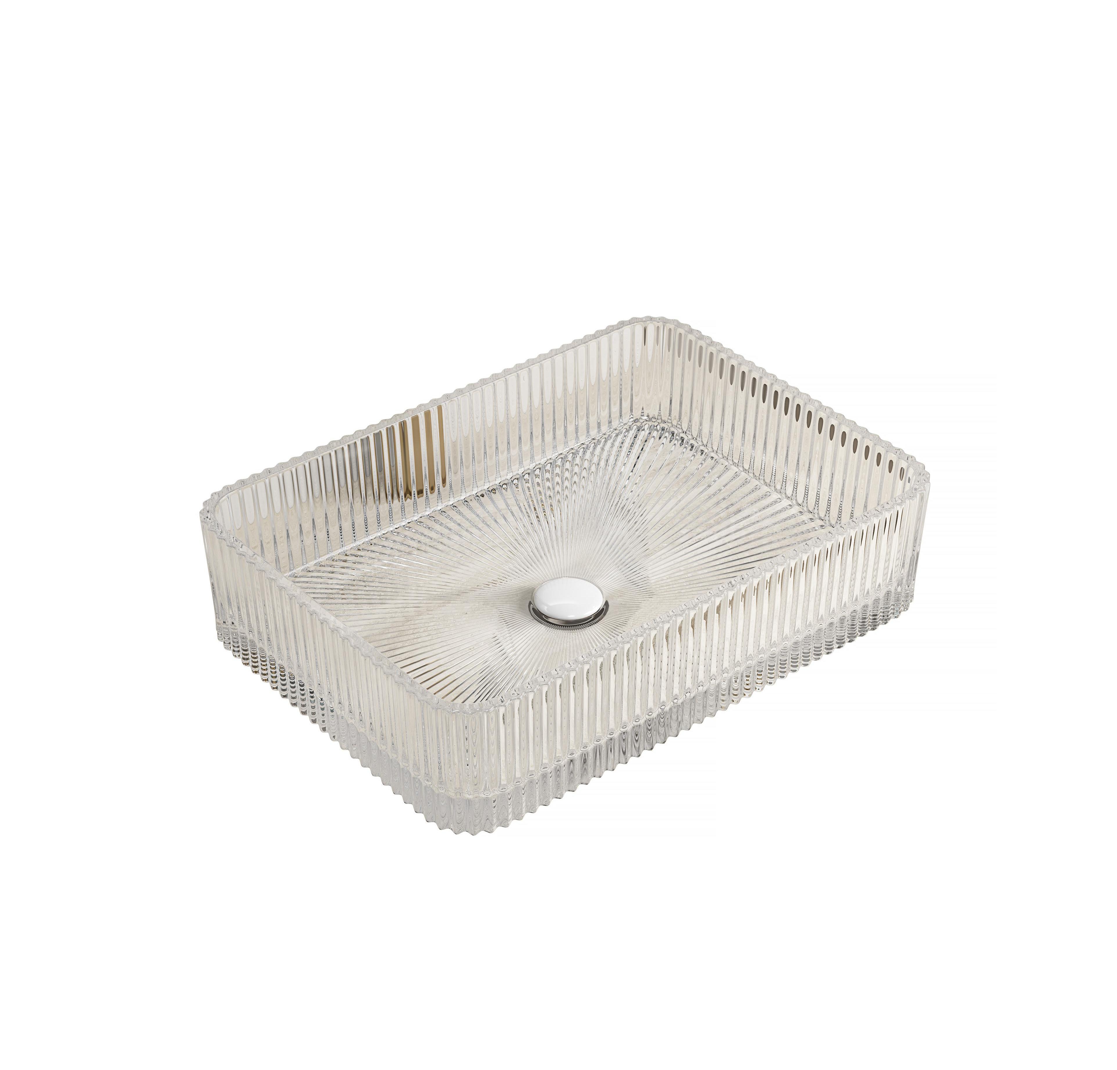 Busdays 18 Inch Transparent Rectangular Crystal Glass Bathroom Sink No Faucet Included