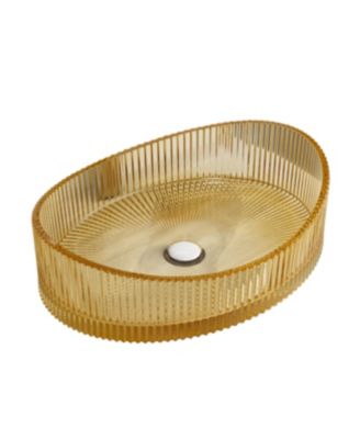 20 Inch Light Crystal Glass Yuanbao Shaped Bathroom Sink Basin Without Faucet