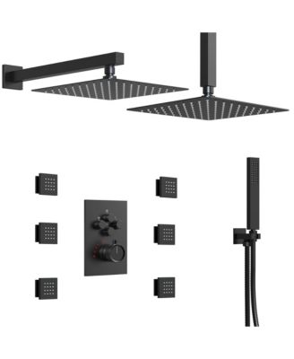 Thermostatic Dual Showerheads System, 12" High-Pressure Rainfall Shower Faucet with Handheld Spray and Body Jet