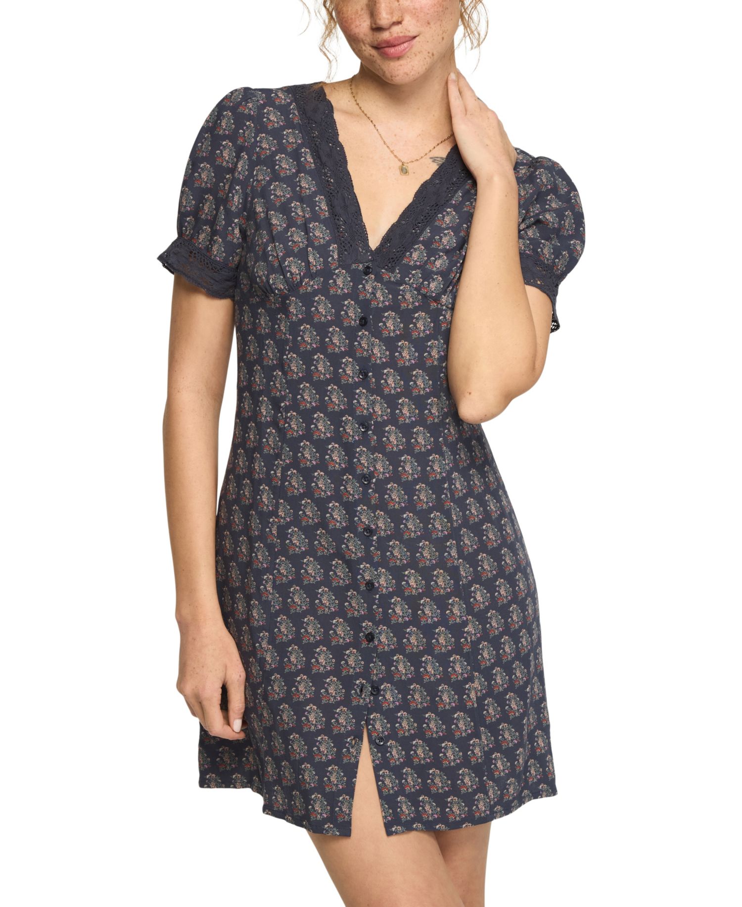 Women's Lace-Trimmed Short-Sleeve Mini Dress