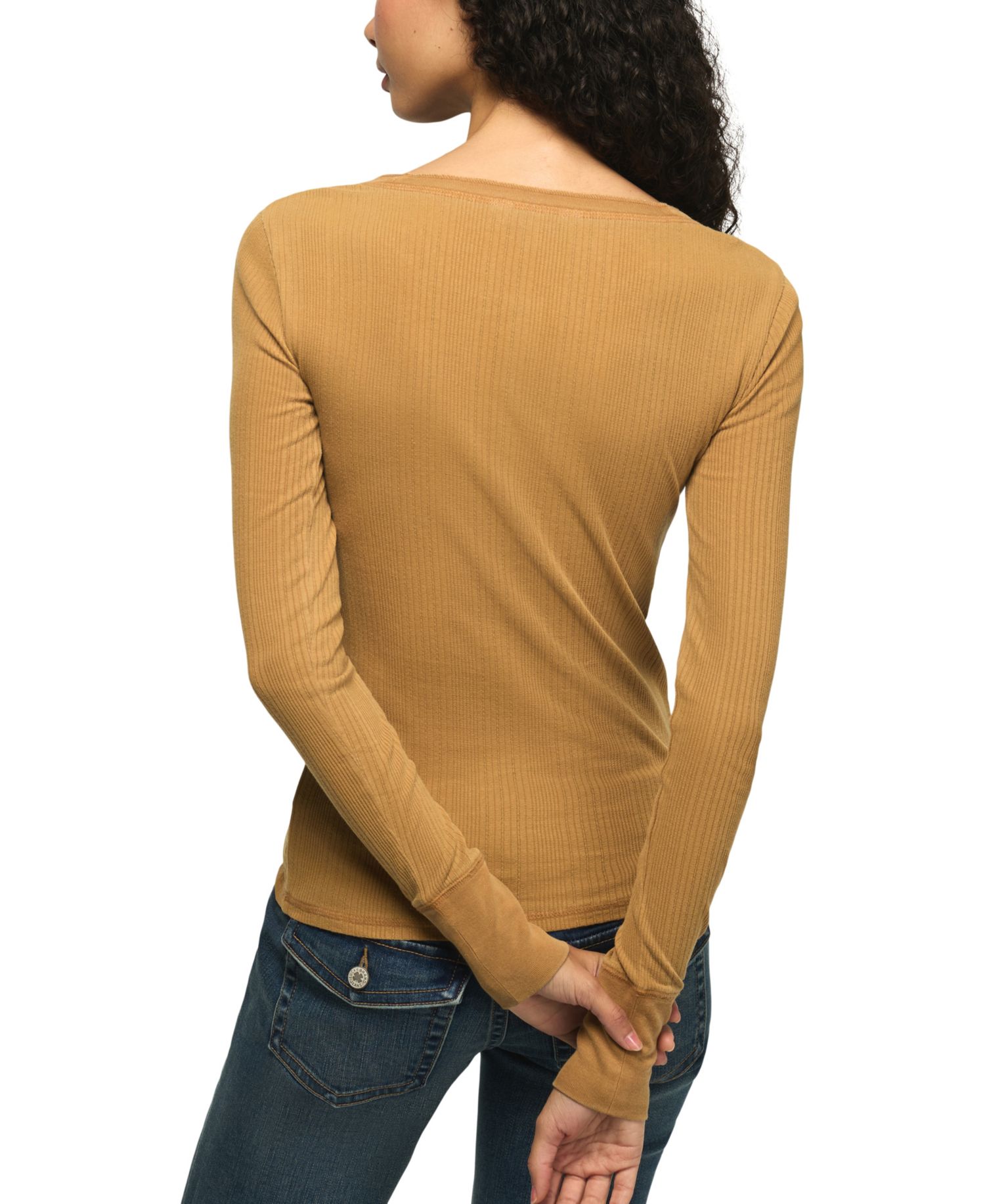 Women's Long Sleeve Ribbed Henley Top