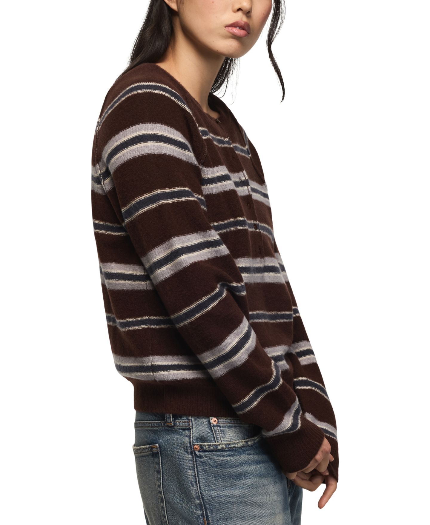 Женский свитер Lucky Brand Cloud Soft Striped Crewneck, цвет: Кофейный — фото 3