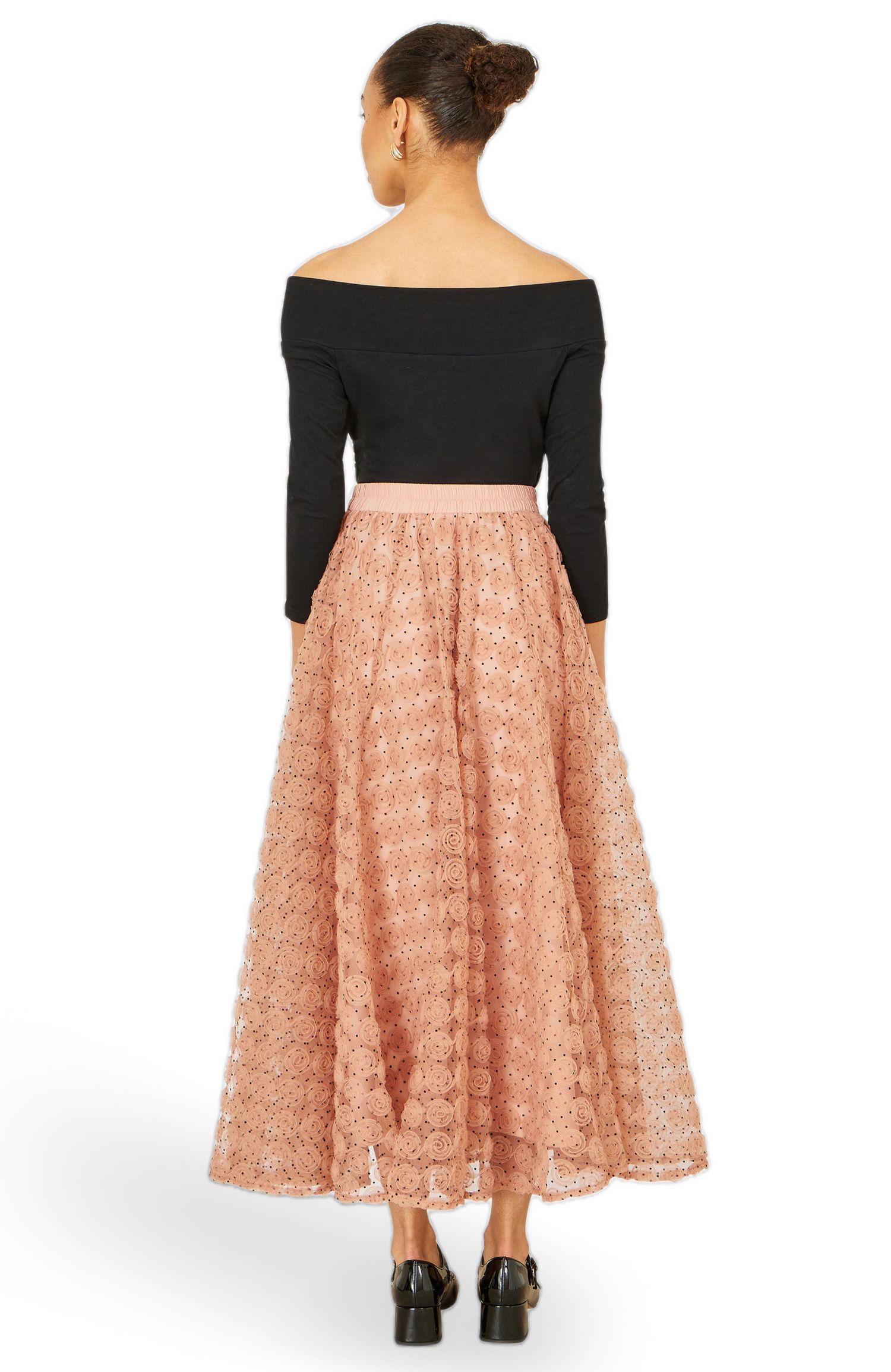 Women's Spot and Rose Tulle Polka-Dot High-Waisted Maxi Skirt