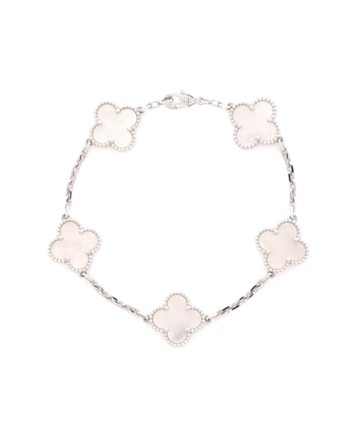 Pre-Owned Van Cleef & Arpels Mother-of-Pearl Vintage Alhambra 5 Motifs Bracelet in 18k White Gold - 18k white gold