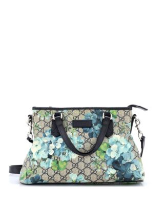 Medium Convertible Zip Tote Blooms Print GG Coated Canvas