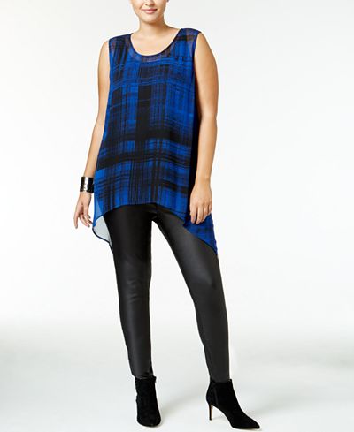 MBLM by Tess Holliday Trendy Plus Size High-Low Top & Faux-Leather Pants