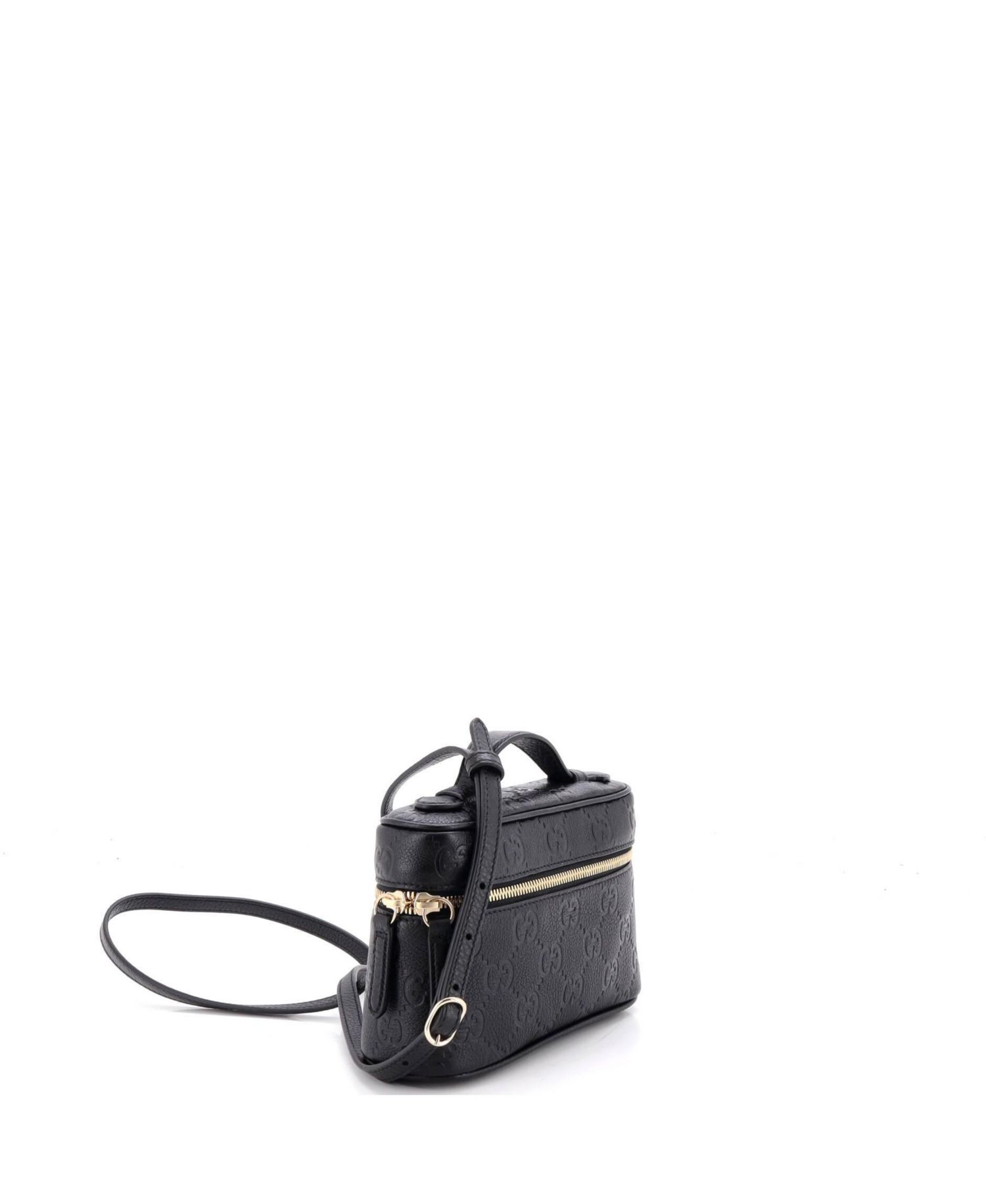 Small Emblem Top Handle Vanity Bag GG Embossed Leather