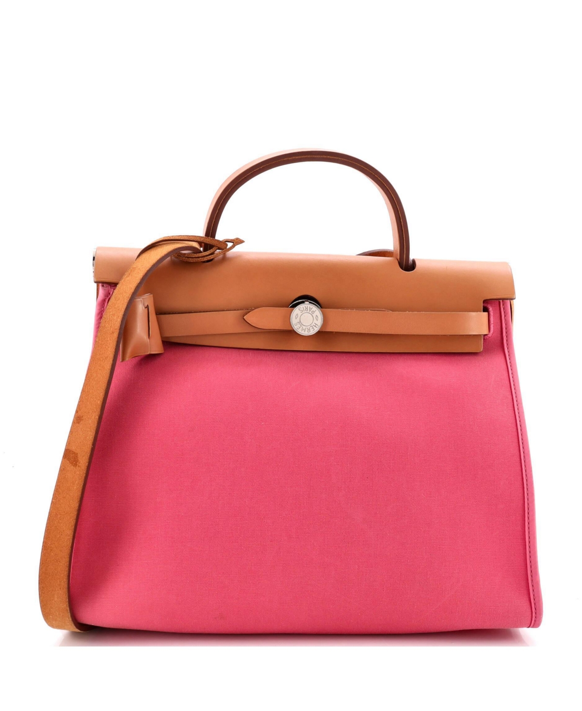 Pre-Owned Hermes 31 Herbag Zip Leather and Toile - Pink