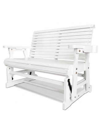 2-Seater Outdoor Patio Glider with Cup Holders, High Backrest and Deep Contoured Seat, 800 lb Capacity, for Porch, Garden and Backyard