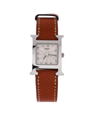 Pre-Owned Hermes Heure H Quartz Watch in Stainless Steel and Leather 21mm