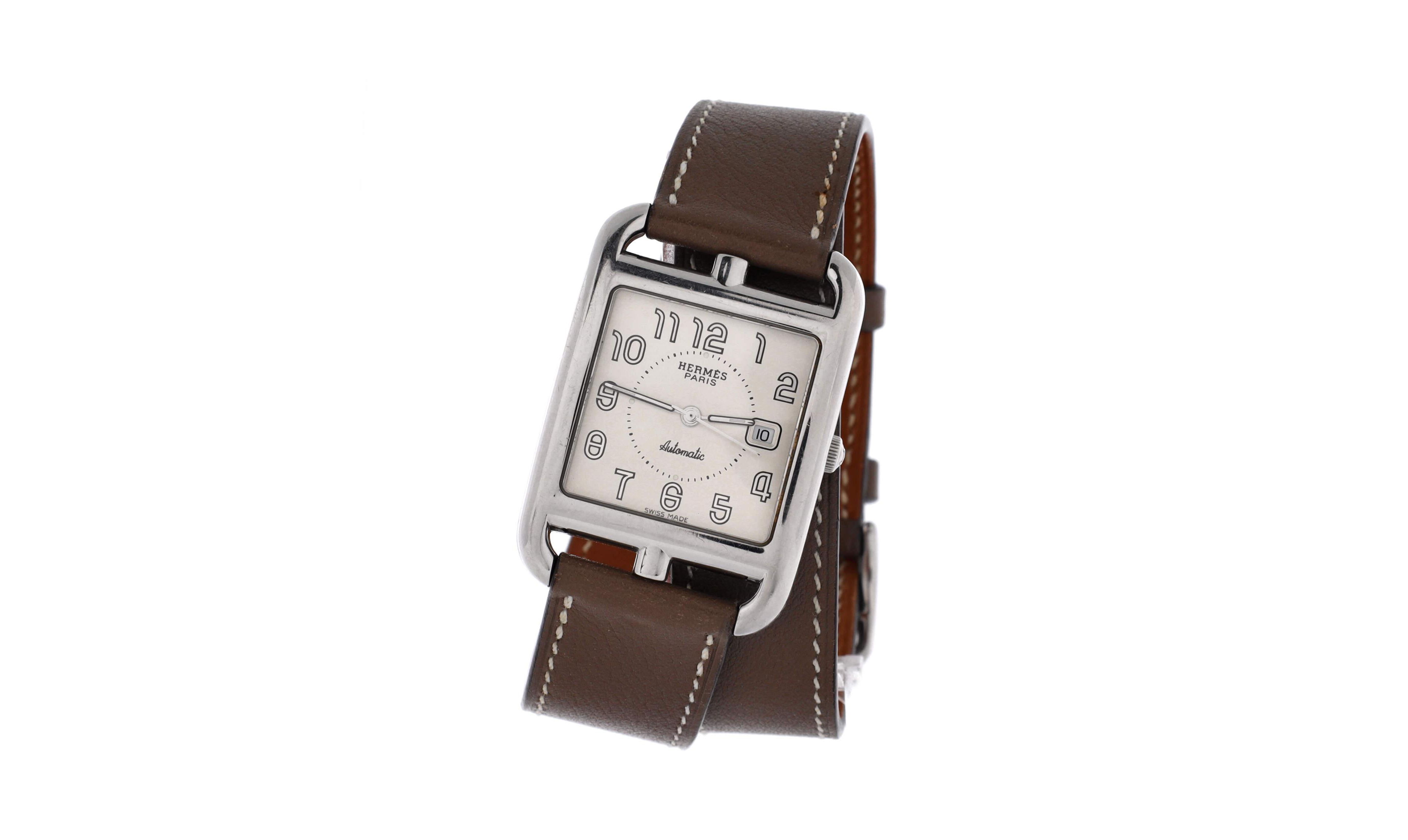 Pre-Owned Hermes Cape Cod Double Tour Automatic Watch in Stainless Steel and Leather 29mm