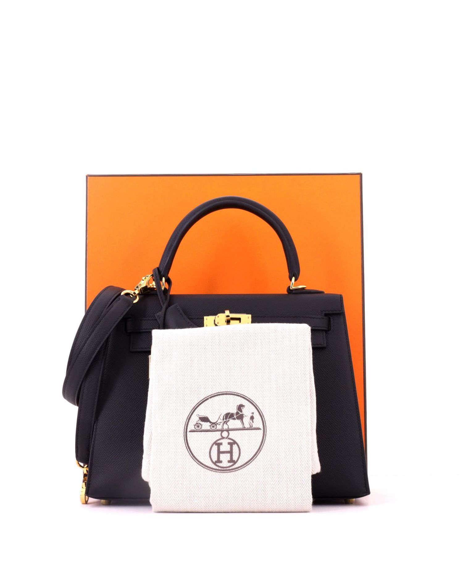Pre-Owned Hermes Kelly 25 Handbag Black Epsom with Gold Hardware