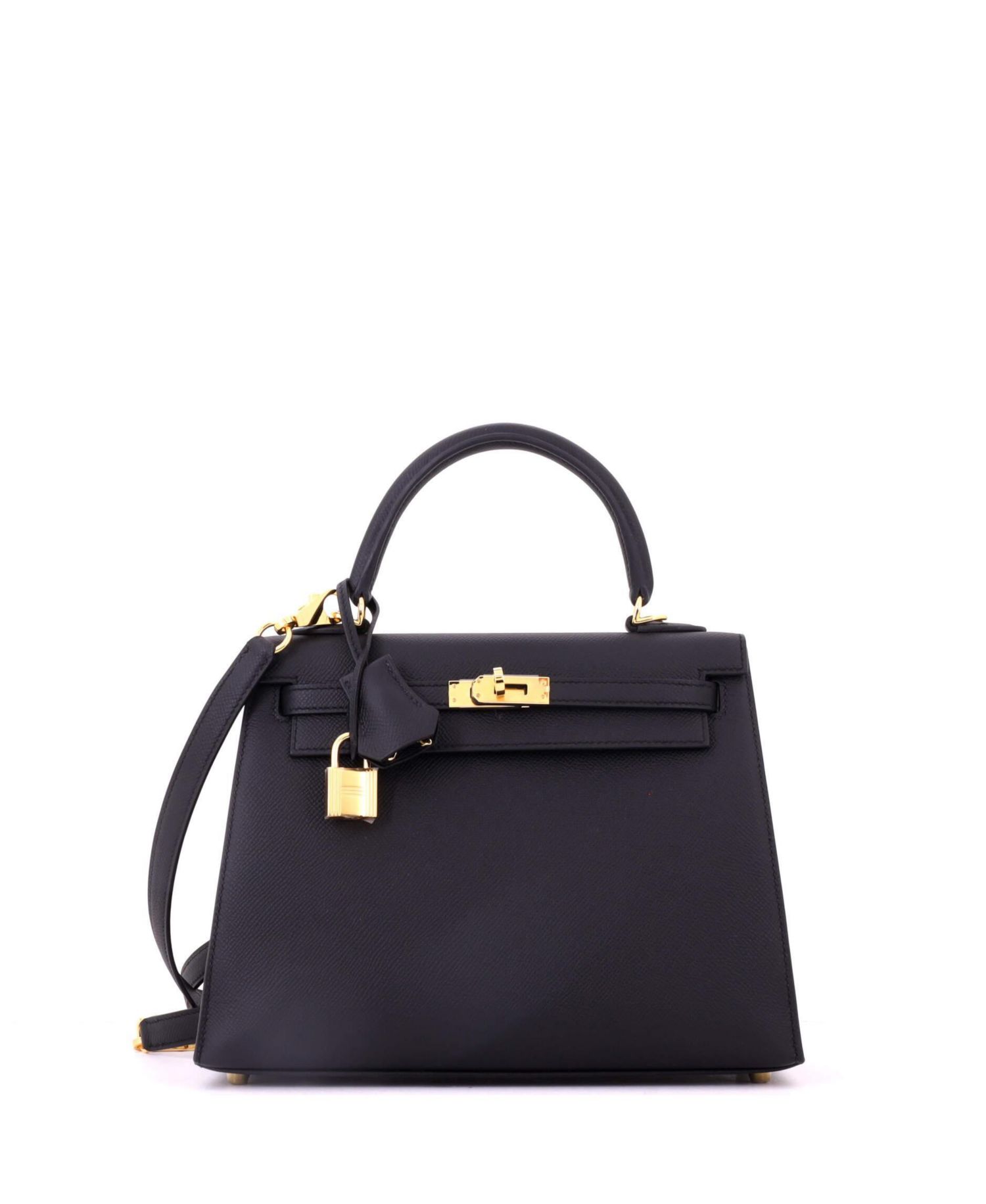 Pre-Owned Hermes Kelly 25 Handbag Black Epsom with Gold Hardware