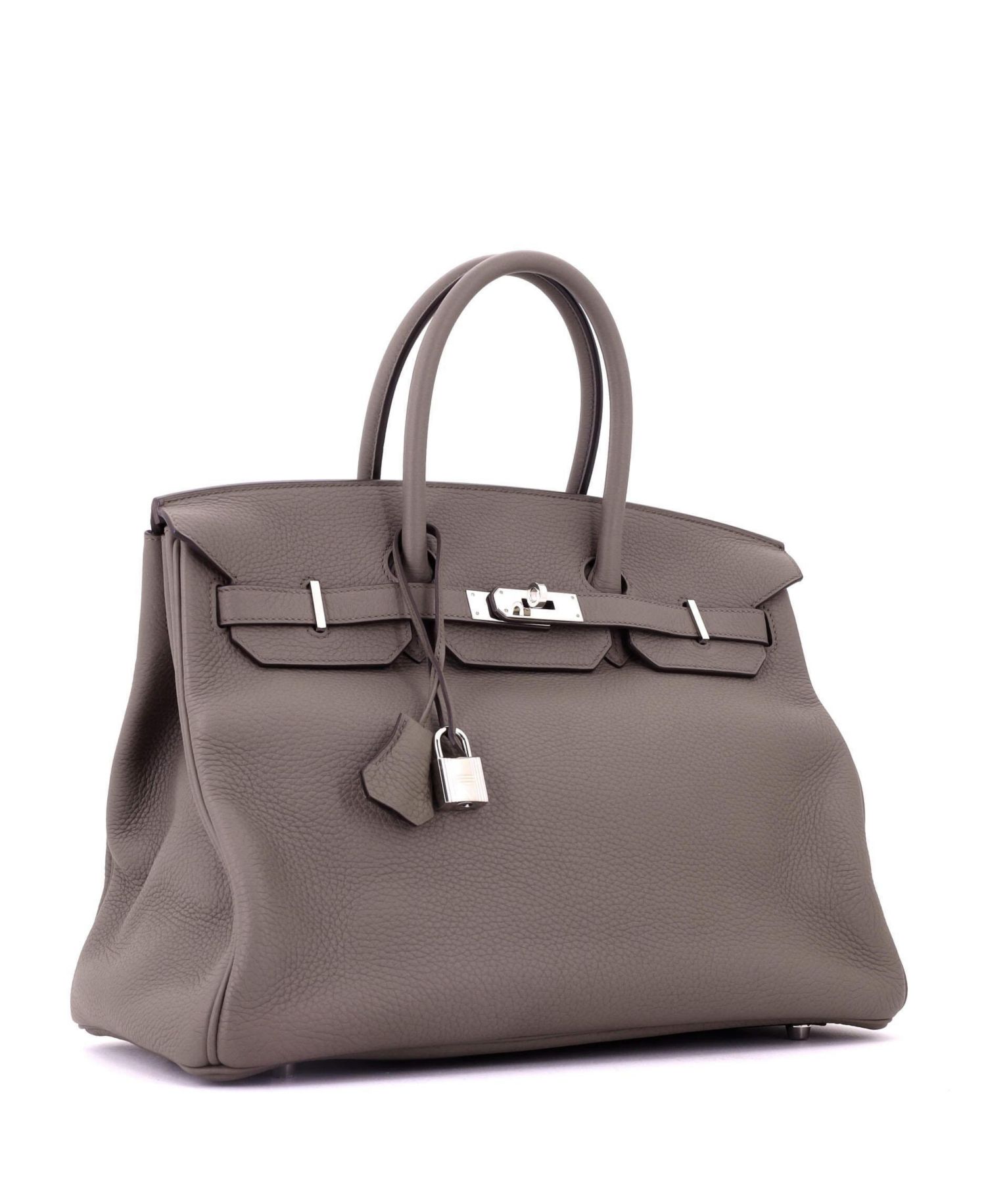 Pre-Owned Hermes Birkin 35 Handbag Grey Clemence with Palladium Hardware
