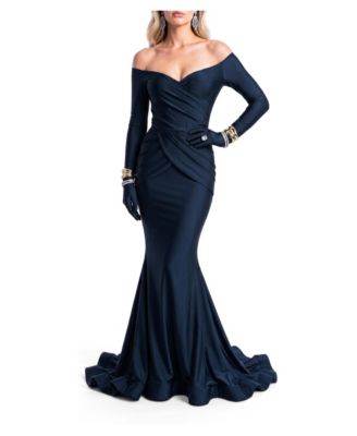 Women's Off-the-Shoulder Long-Sleeve Mermaid Evening Gown