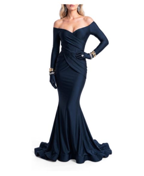 Женское платье Jessica Angel Off-the-Shoulder Long-Sleeve Mermaid Evening Gown, цвет: Чёрный