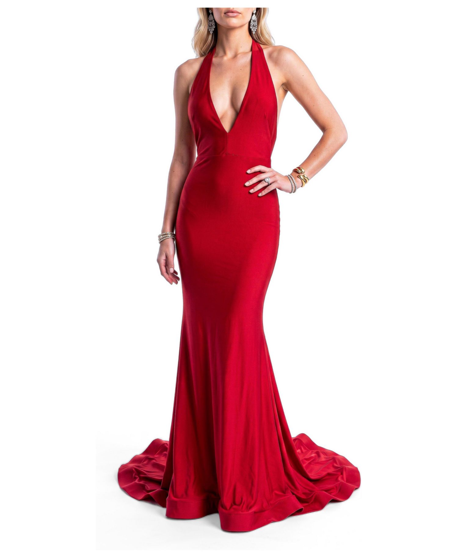 Women's Rhinestone Open-Back Mermaid Evening Gown