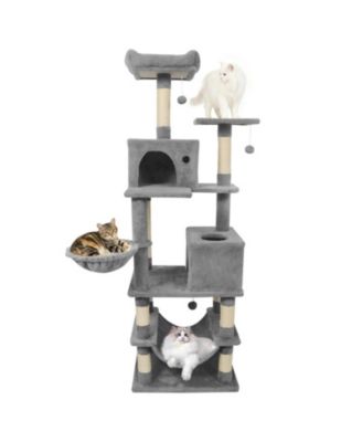 66 Inch Cat Tower with 2 Perches 2 Condos Hammock Basket and 11 Sisal Scratching Posts