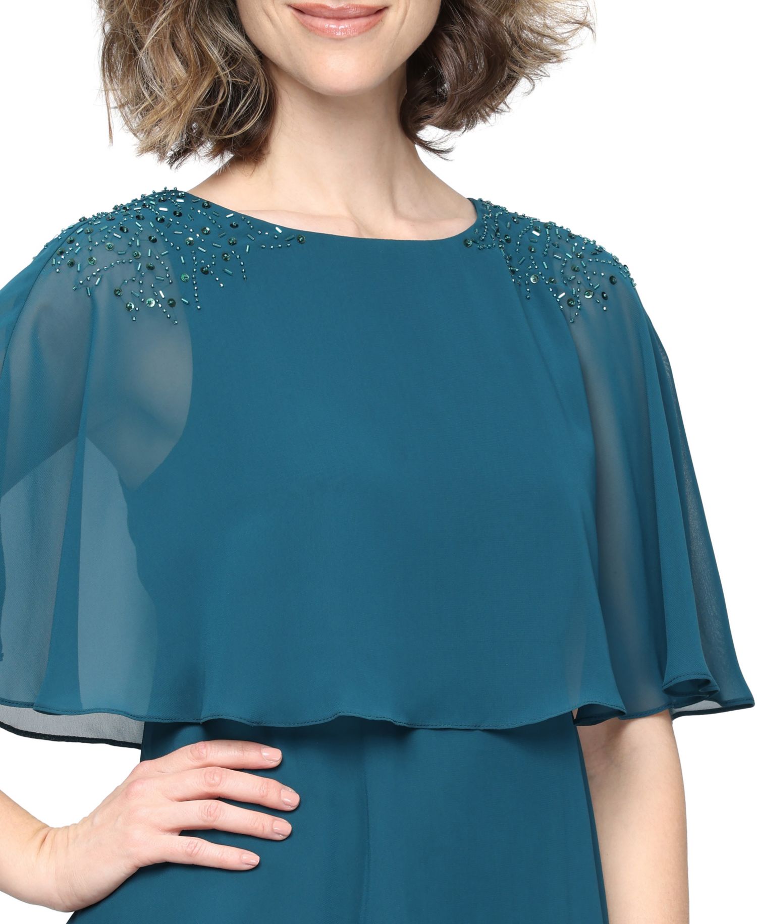 Women's Beaded Tiered Short-Sleeve Dress